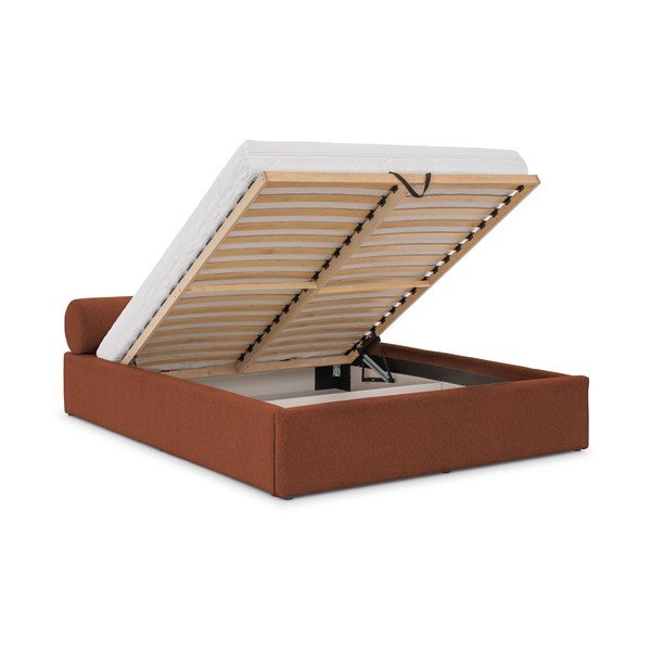 Теракотено двойно легло 140x200 cm тапицирано с място за съхранение с включена подматрачна рамка Cille – Ropez-image-2