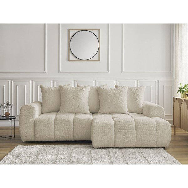 Бежов  разтегателен ъглов диван с място за съхранение от букле (десен ъгъл) Roxelane – Bobochic Paris-image-1