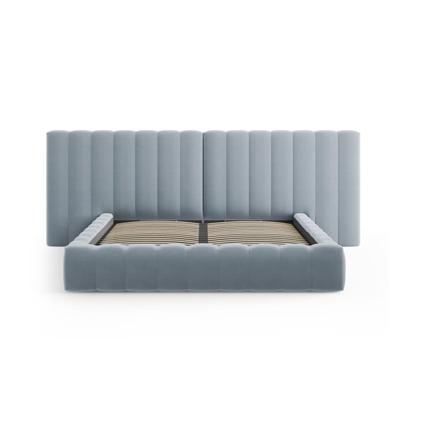 Светлосиньо тапицирано двойно легло с място за съхранение и решетка 180x200 cm Gina - Milo Casa-image-2