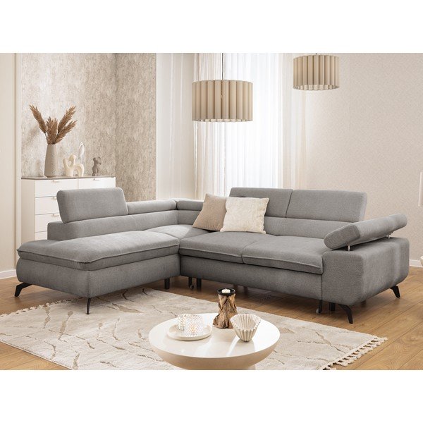 Светлосив шенилов ъглов диван (ляв ъгъл/L форма) Marbeya  – Ropez-image-1