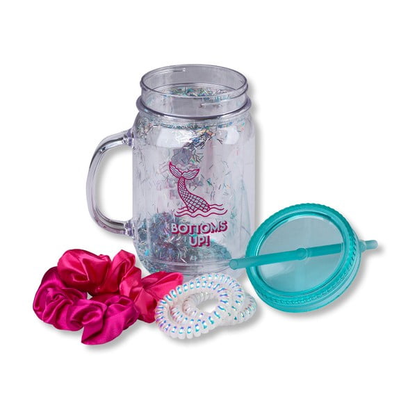 Комплект чаши с дръжка, капак, сламка и ластици за коса Русалка - Tri-Coastal Design
