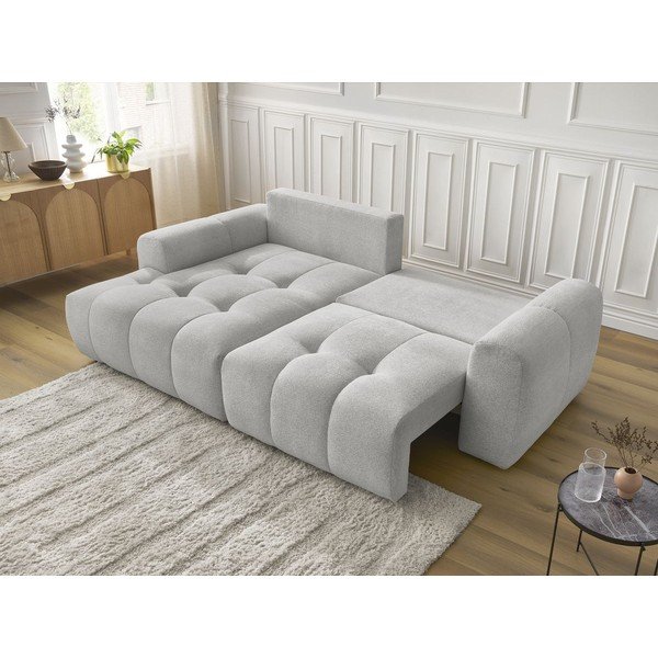 Светлосив шенилов  разтегателен ъглов диван с място за съхранение (ляв ъгъл) Roxelane – Bobochic Paris-image-4