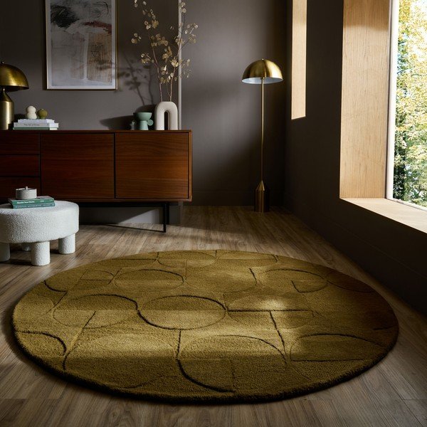 Тъмнозелен ръчно изработен вълнен кръгъл килим ø 160 cm Gigi – Flair Rugs-image-1