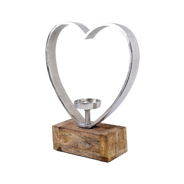 Декоративен свещник във формата на сърце с дървена основа, височина 38,5 cm - Ego Dekor