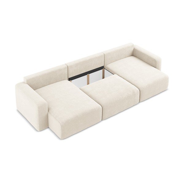 Кремав шенилов сгъваем/с място за съхранение ъглов диван (U форма) Kona – Makamii-image-4