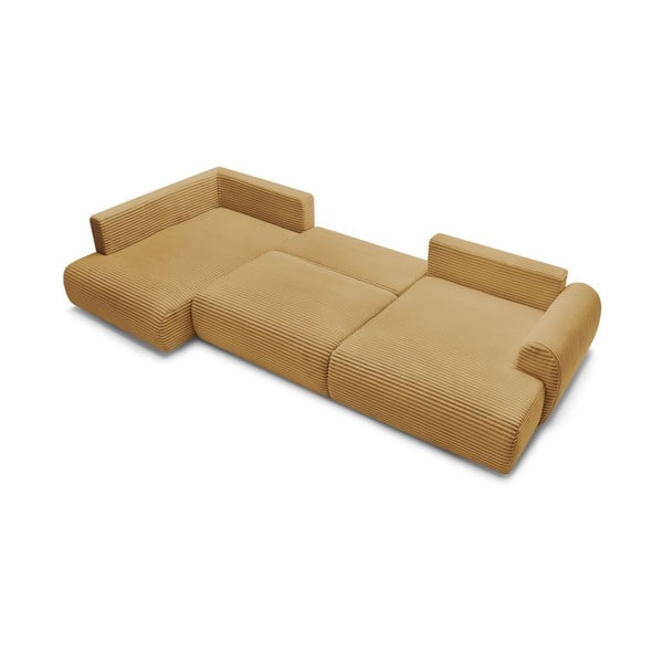 Сгъваем/с място за съхранение ъглов диван от рипсено кадифе в цвят горчица (ляв ъгъл/U форма) Lucien – Bobochic Paris-image-4