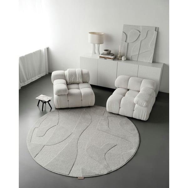 Светлосив вълнен кръгъл килим ø 120 cm Morphic Botanica – Agnella-image-2