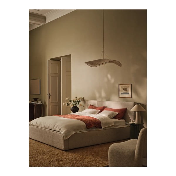 Кремаво двойно легло 140x200 cm тапицирано с място за съхранение с включена подматрачна рамка Simon Olivia – Micadoni -image-2