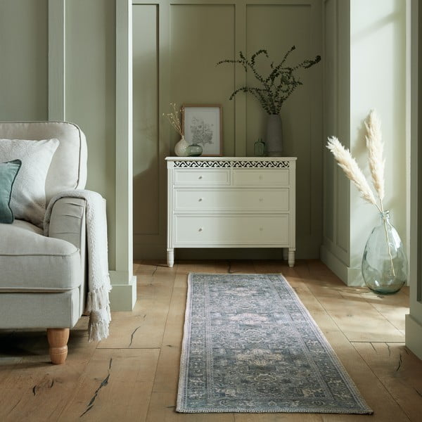 Зелена пътека със смес от рециклирани влакна подходяща за пране 60x230 cm Windsor – Flair Rugs-image-1