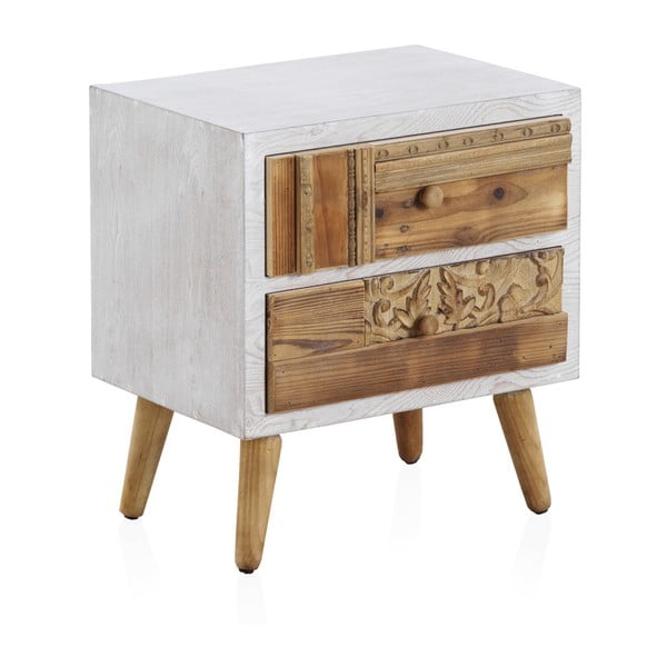 Нощно шкафче с бели детайли и две чекмеджета Rustico Puro, 48,5 x 52 cm - Geese