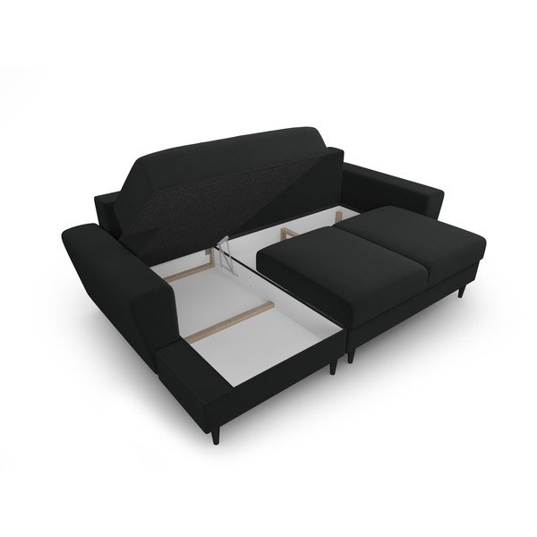 Черен кадифен разтегателен ъглов диван с място за съхранение (ляв ъгъл) Kyoto – Cosmopolitan Design-image-3