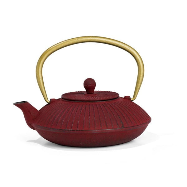 Червен чугунен чайник с цедка за насипен чай Linhai, 1,1 л - Bredemeijer