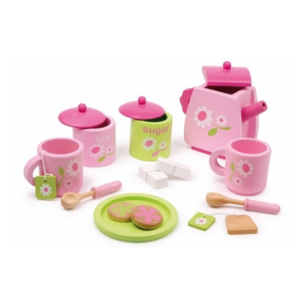 Дървен комплект за чай за игра Pink - Legler