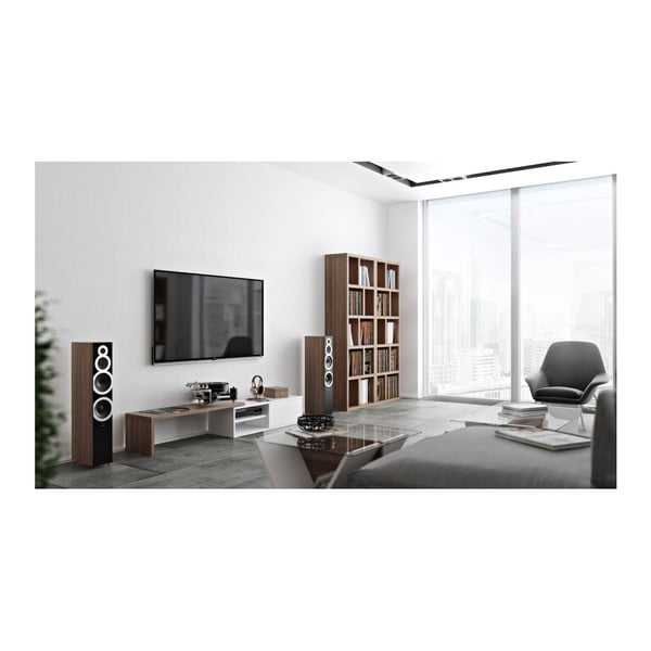 Бяла маса за телевизор с детайли от орехово дърво - TemaHome-image-3