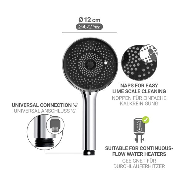 Пластмасова душ глава в сребрист цвят ø 12 cm Softwater – Wenko-image-4