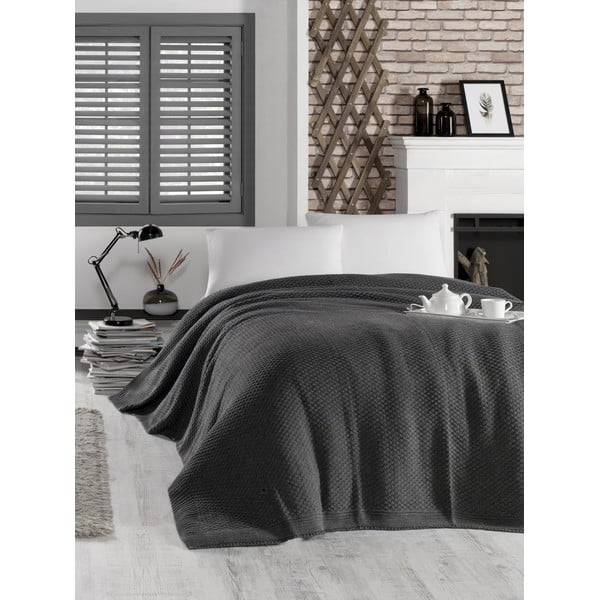 Тъмно сива покривка за легло с памук Silvi, 220 x 240 cm - Homemania Decor