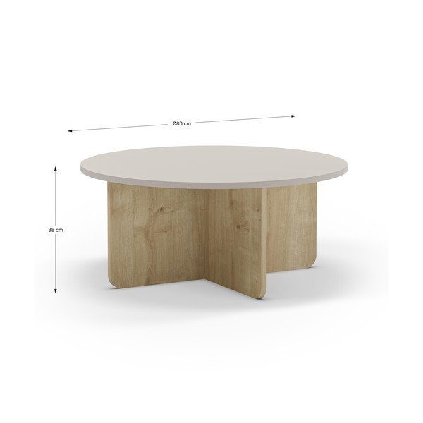 Кремава/естествена кръгла масичка за кафе от декор от дъб  ø 80 cm Hillary – Marckeric-image-4