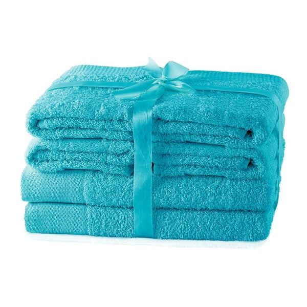 Тюркоазени памучни хавлии и кърпи за баня в комплект от 6 бр. от тери Amari – AmeliaHome