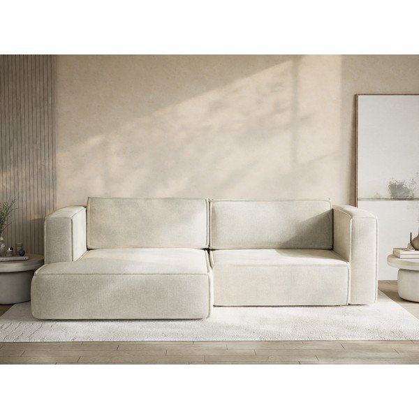 Кремав шенилов сгъваем/с място за съхранение ъглов диван (ляв ъгъл) Velto – Maison de Rêve-image-1