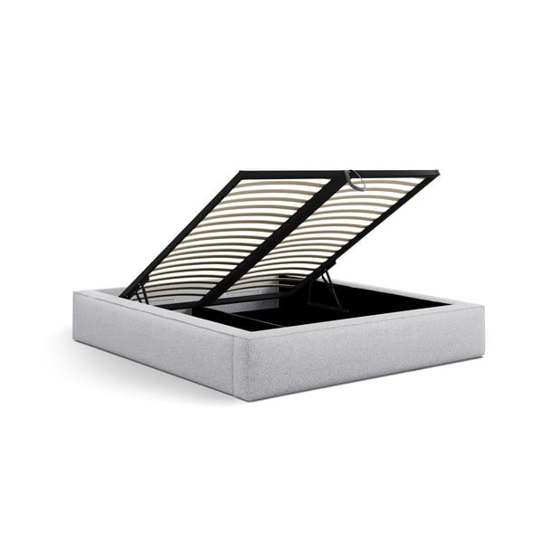 Светлосиво двойно легло 160x200 cm тапицирано с място за съхранение с включена подматрачна рамка Simon Olivia – Micadoni -image-4
