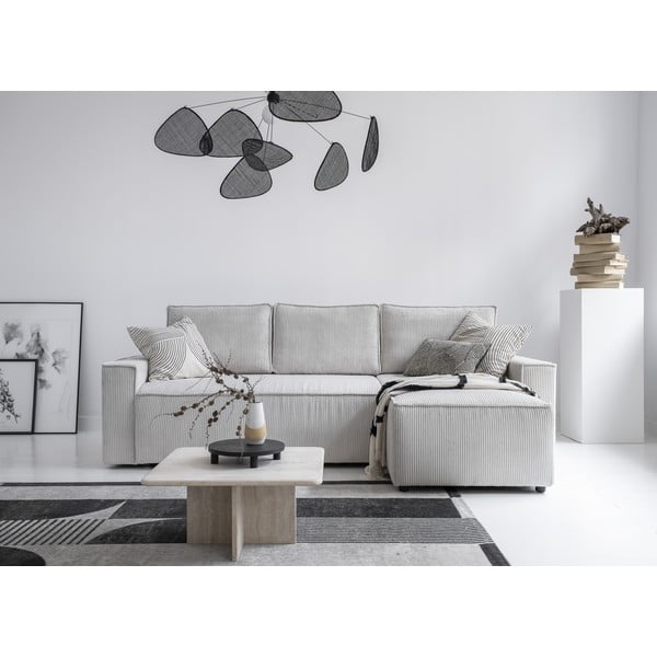 Бял разтегателен ъглов диван от рипсено кадифе (променлив) Brave Dave – Miuform-image-1