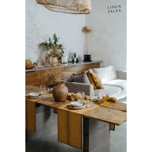 Ленена покривка 200x200 cm Amber Bronze Stripes – Linen Tales-image-2