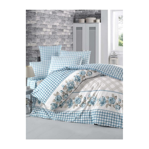 Памучно спално бельо с чаршаф и 2 калъфки за възглавници за двойно легло Turose, 200 x 220 cm - Mijolnir