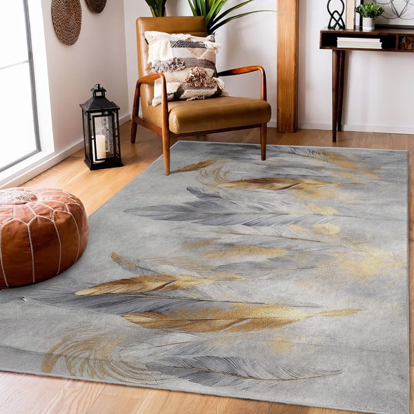 Сиво-златист килим подходящ за пране 120x180 cm Golden Feathers – Mila Home-image-1