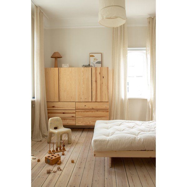 Единично легло от масивен бор с включена подматрачна рамка в естествен цвят 90x200 cm Kanso – Karup Design-image-4