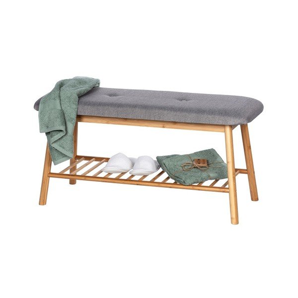 Сива/кафява бамбукова стойка за обувки за сядане Bahari – Wenko-image-3