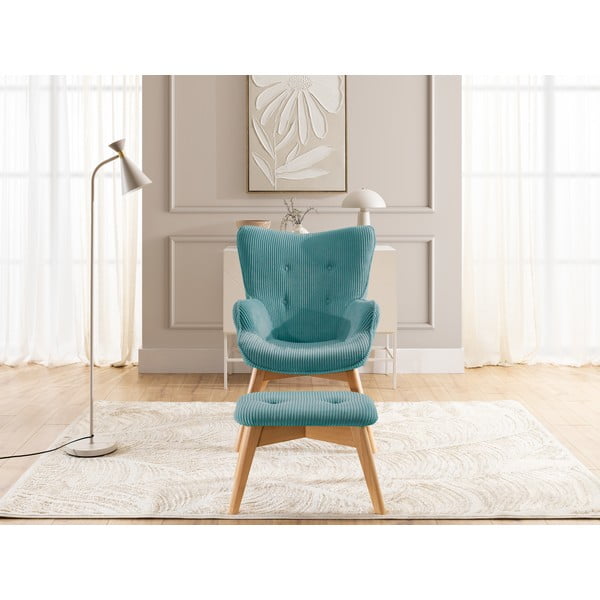 Тюркоазен фотьойл с табуретка от рипсено кадифе Niko – Ropez-image-1