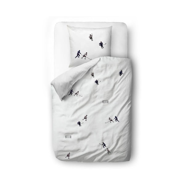 Бяло спално бельо за единично легло от памучен сатен 140x200 cm Ice Hockey - Butter Kings