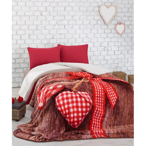 Červený přehoz na dvoulůžko přes postel Lovebox, 240 x 220 cm