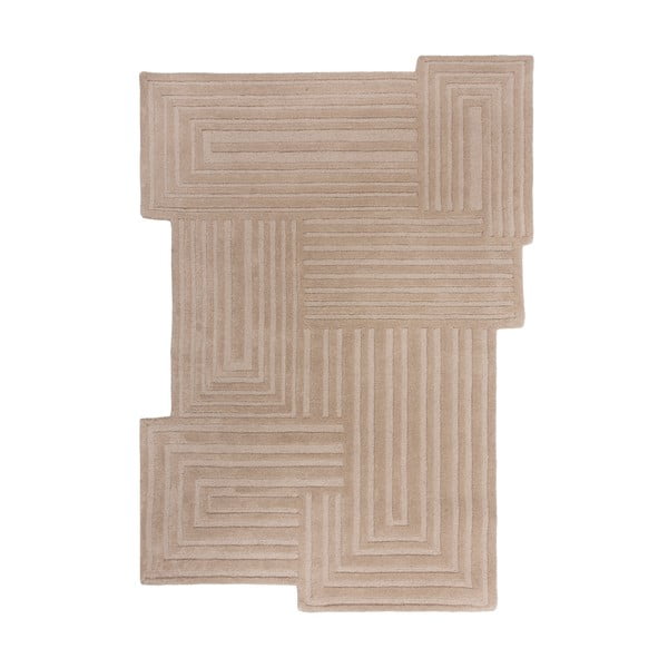 Бежов ръчно изработен вълнен килим 160x230 cm Zen Rectangles – Flair Rugs