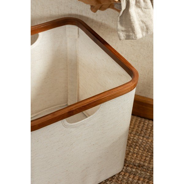 Кремава текстилна кутия за съхранение 30x30x30 cm Bamboo/Linen Cube – Bigso-image-4