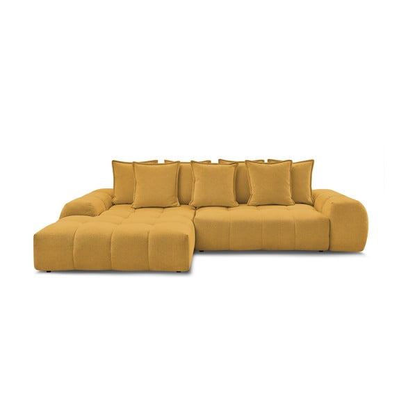 Шенилов сгъваем/с място за съхранение ъглов диван в цвят горчица (ляв ъгъл) Everest – Bobochic Paris
