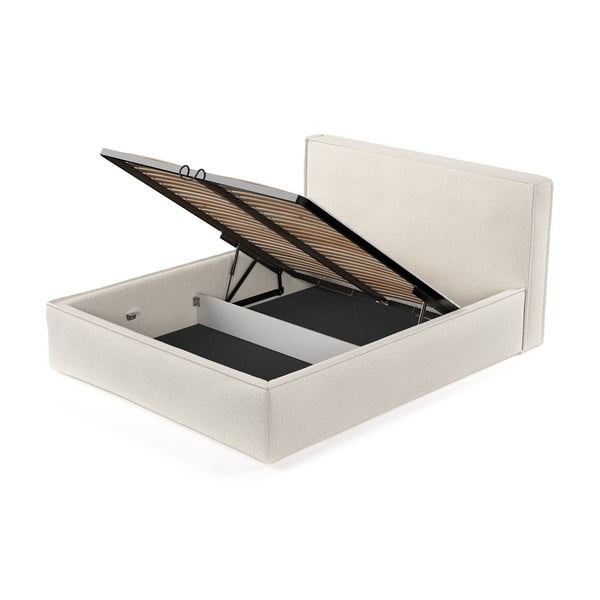 Бежово двойно легло 200x200 cm тапицирано с място за съхранение с включена подматрачна рамка Lounge L – Maison de Rêve-image-4