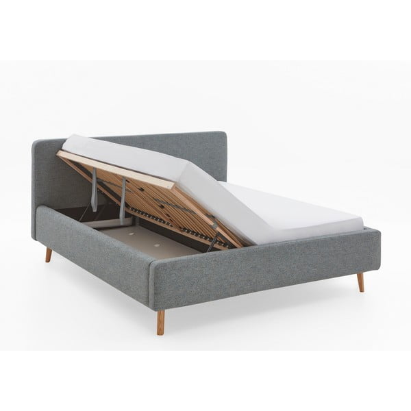 Тъмносиво двойно легло 180x200 cm тапицирано с място за съхранение с включена подматрачна рамка Mattis – Meise Möbel-image-2