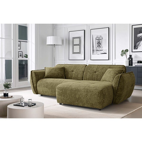 Зелен шенилов ъглов диван (десен ъгъл) Nelia – Ropez-image-1