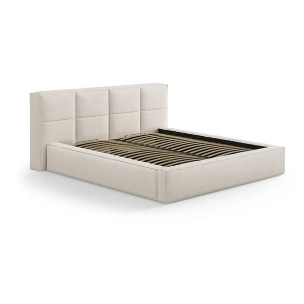 Кремаво двойно легло 180x200 cm тапицирано с място за съхранение с включена подматрачна рамка Simon Darren – Micadoni 
