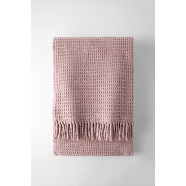 Розово одеяло със смес от памук 140x180 cm Basics Waffle – Euromant