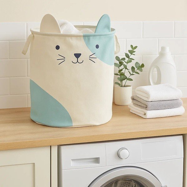Бяла текстилна детска кошница за играчки ø 40x48 cm Mimo Cat Face – Premier Housewares-image-1