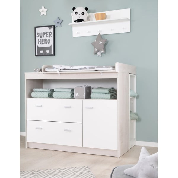 Бял нисък скрин от дъб с маса за преповиване 117x98 cm Julia - Roba-image-1