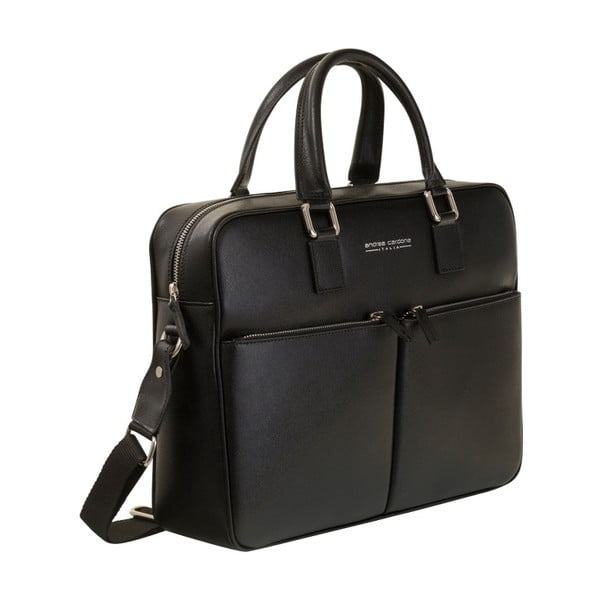 Черна чанта от естествена кожа / дамска чанта Santo Crispo - Andrea Cardone