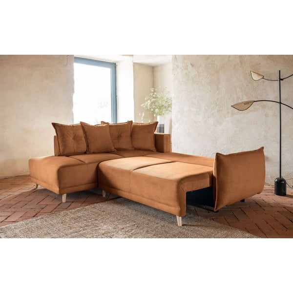 Разтегателен диван от велур в тухлен цвят (ляв ъгъл) Lazy Lukka - Miuform-image-3