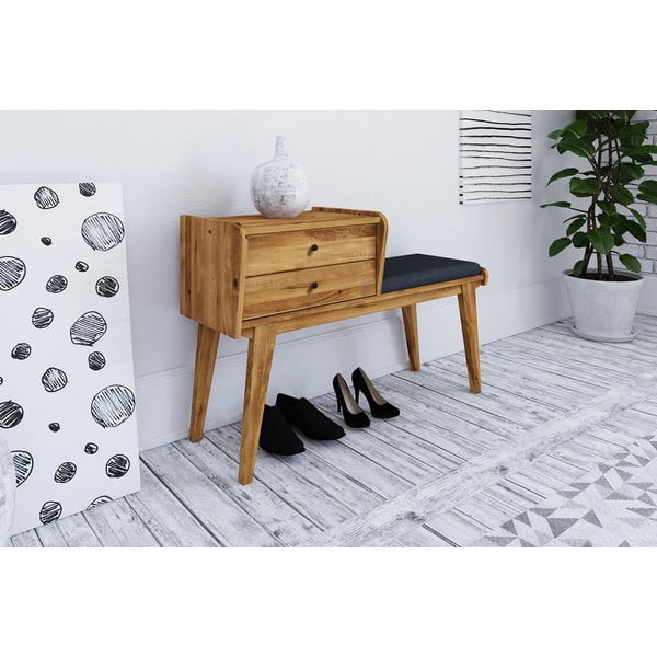 Пейка с чекмеджета от дъбова дървесина със синя седалка Retro - The Beds-image-1