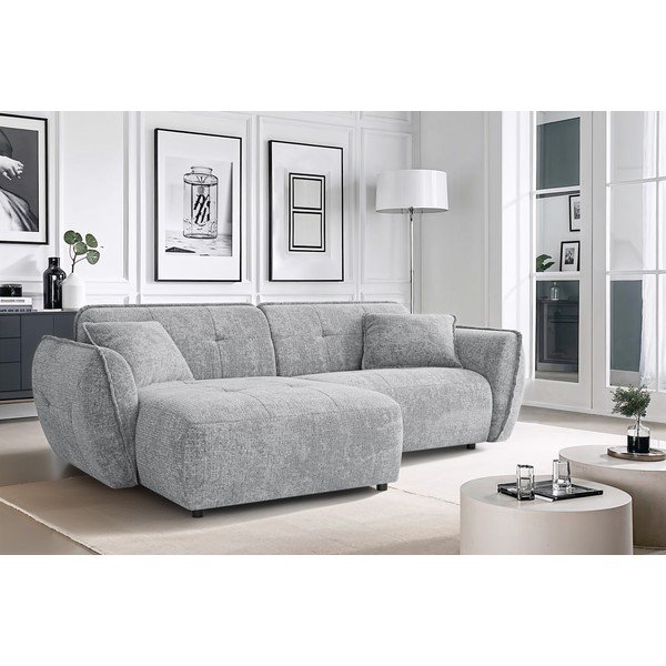 Светлосив шенилов ъглов диван (ляв ъгъл) Nelia – Ropez-image-1