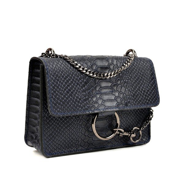 Тъмно синя кожена чанта Bella - Carla Ferreri-image-2