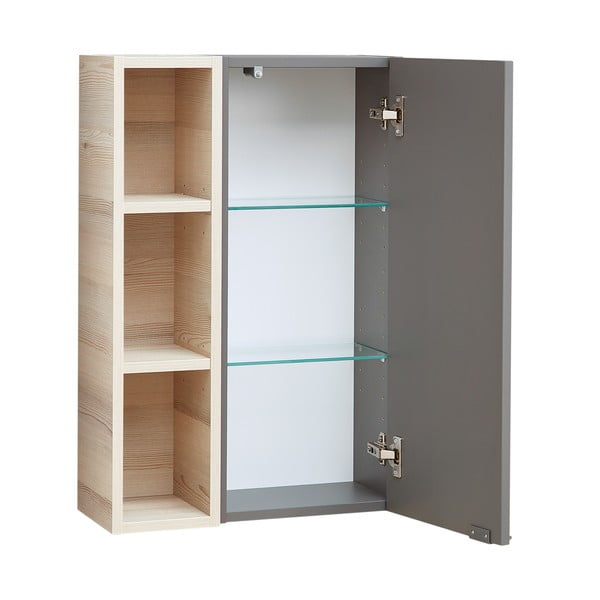 Стенен шкаф за баня от декор от бор в сив и естествен цвят 70x45 cm Quickset 394 – Pelipal-image-2