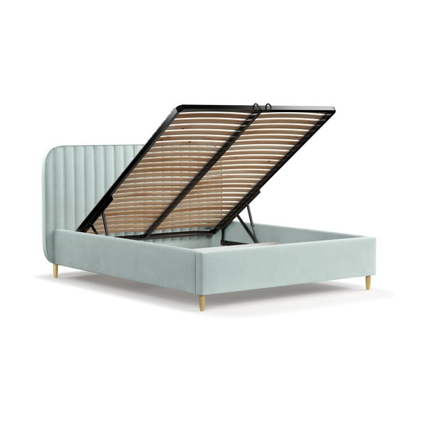 Единично легло 120x200 cm тапицирано с място за съхранение с включена подматрачна рамка мента Noto – Maison de Rêve-image-3